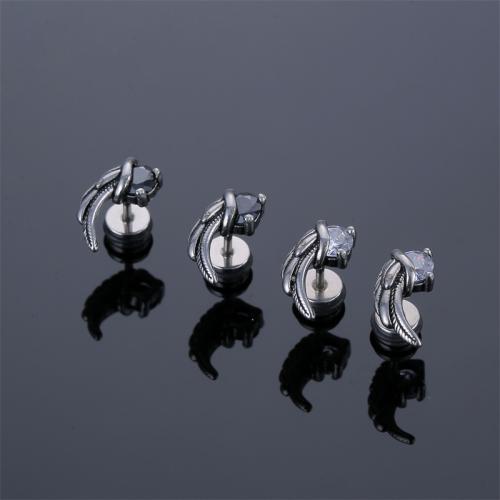 Titanium Steel Earrings, plated, fashion jewelry & with rhinestone 