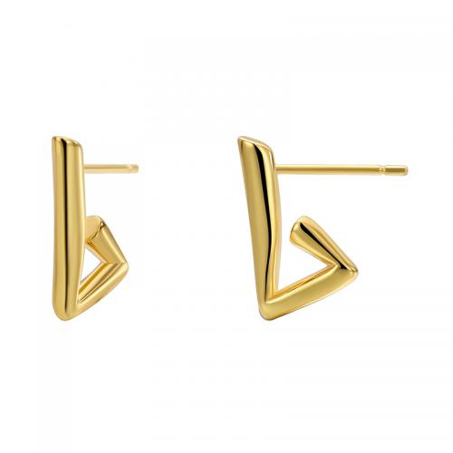 Brass Stud Earring, plated, for woman, golden 