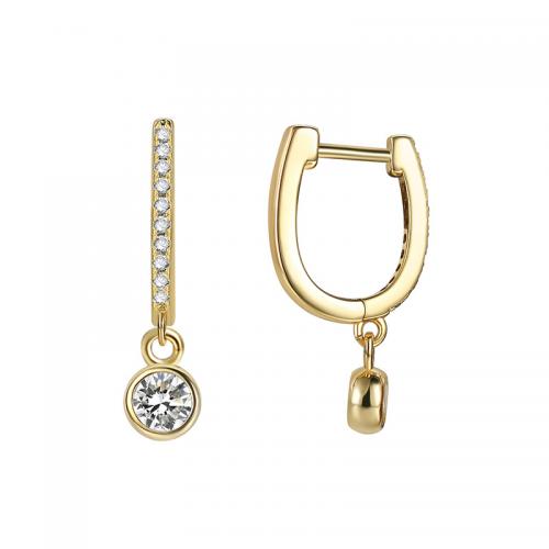 Cubic Zirconia Pendiente Brass Micro Pave, metal, chapado, micro arcilla de zirconia cúbica & para mujer, dorado, Vendido por Par[