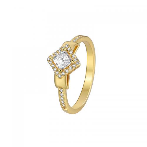 Cubic Zirconia Micro Pave Brass Finger Ring, plated & micro pave cubic zirconia & for woman, golden 