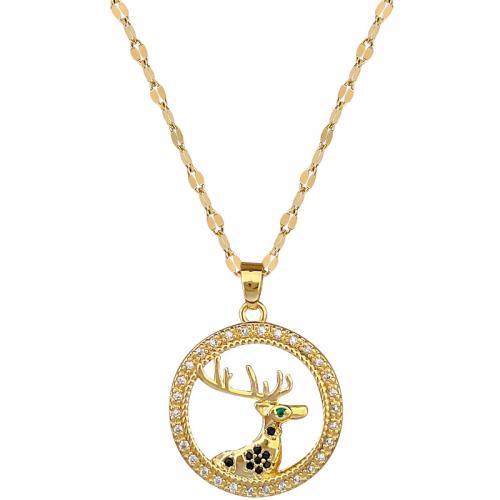 Acier titane collier, avec laiton, avec 2inch chaînes de rallonge, gazelle, Placage de couleur d'or, pour femme & avec strass & creux Environ 15.7 pouce, Vendu par PC