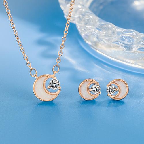 Cubic Zirconia Micro Pave Brass Jewelry Sets, Stud Earring & necklace, with 1.97inch extender chain, plated, fashion jewelry & micro pave cubic zirconia & for woman Approx 15.75 Inch [