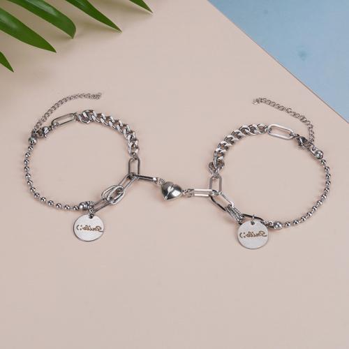 Bracelet en acier inoxydable, Acier inoxydable 304, avec 5cm chaînes de rallonge, 2 pièces & bijoux de mode & unisexe, couleur originale Environ 18 cm, Vendu par fixé