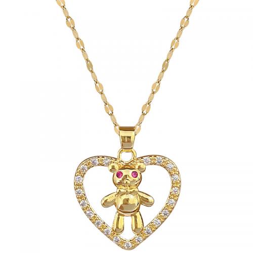 Acier titane collier, avec laiton, avec 2inch chaînes de rallonge, coeur, Placage de couleur d'or, pour femme & avec strass & creux Environ 15.7 pouce, Vendu par PC