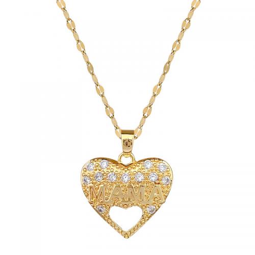 Acier titane collier, avec laiton, avec 2inch chaînes de rallonge, coeur, Placage de couleur d'or, pour femme & avec strass & creux Environ 15.7 pouce, Vendu par PC