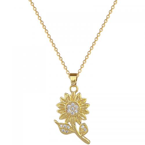 Acier titane collier, avec laiton, avec 2inch chaînes de rallonge, Tournesol, Placage de couleur d'or, pavé de micro zircon & pour femme Environ 15.7 pouce, Vendu par PC