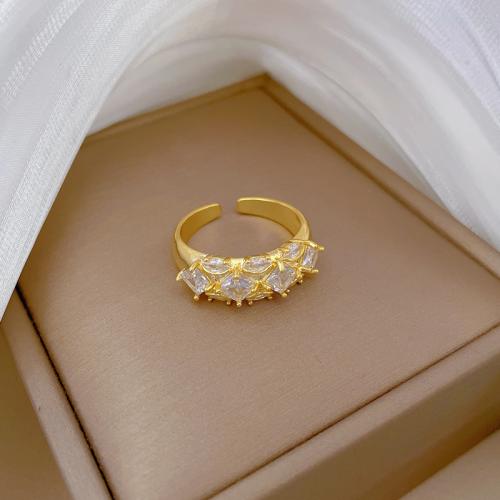 laiton Cuff Bague, Plaqué d'or, pavé de micro zircon & pour femme Vendu par PC