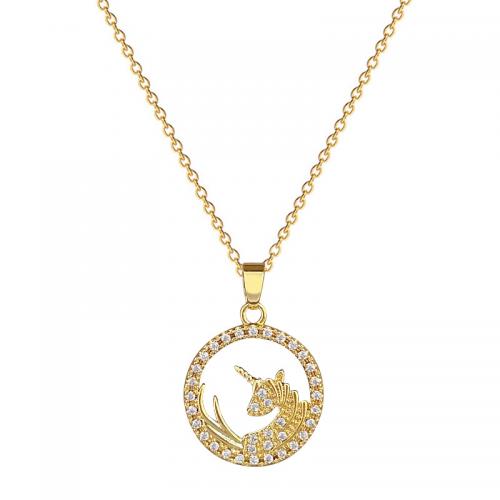 Acier titane collier, avec laiton, avec 2inch chaînes de rallonge, Licorne, Placage de couleur d'or, pavé de micro zircon & pour femme & creux Environ 15.7 pouce, Vendu par PC