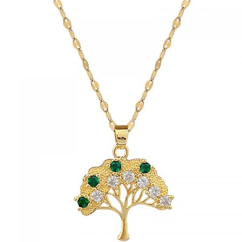 Acier titane collier, avec laiton, avec 2inch chaînes de rallonge, Arbre de vie, Placage de couleur d'or, pour femme & avec strass Environ 15.7 pouce, Vendu par PC