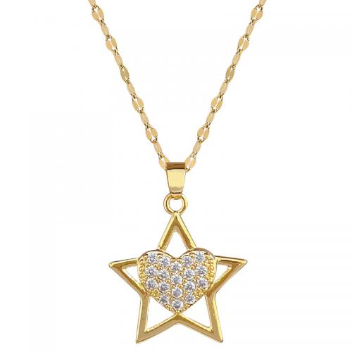 Acier titane collier, avec laiton, avec 2inch chaînes de rallonge, étoile, Placage de couleur d'or, pour femme & avec strass & creux Environ 15.7 pouce, Vendu par PC