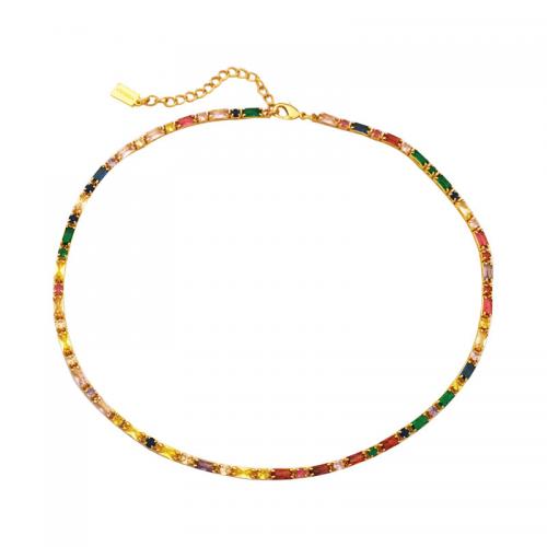 Cúbicos circón Collar de latón Micro pavimenta, metal, con 6cm extender cadena, chapado en color dorado, Joyería & micro arcilla de zirconia cúbica & para mujer, multicolor, longitud:aproximado 34.1 cm, Vendido por UD