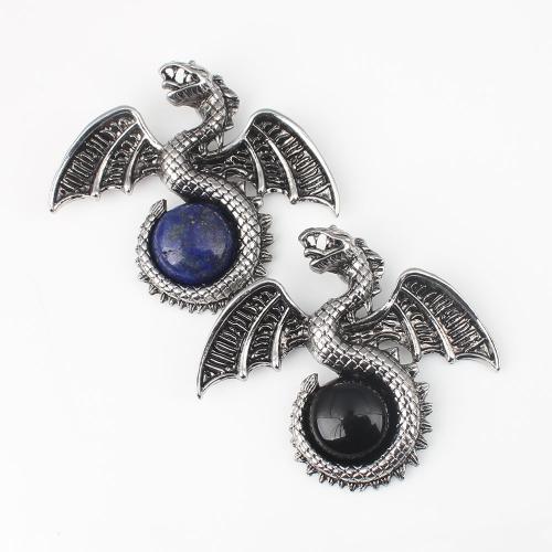 Gemstone Zinc Alloy Pendants, with Gemstone, Dragon, plated, DIY 