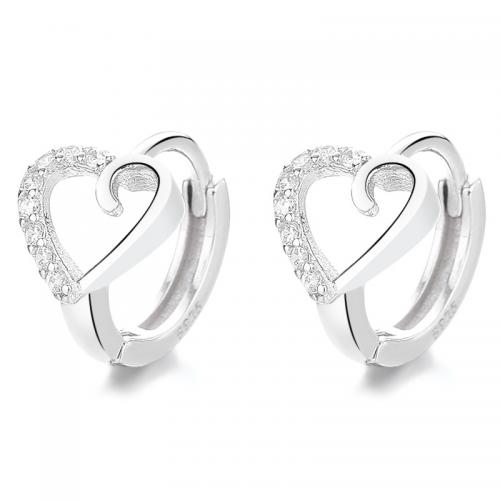 Silver Earring Zircon pavent Sterling, argent sterling 925, coeur, Placage, pavé de micro zircon & pour femme, plus de couleurs à choisir Vendu par paire