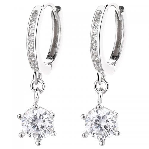 Silver Earring Zircon pavent Sterling, argent sterling 925, Placage, pavé de micro zircon & pour femme, couleur platine Vendu par paire