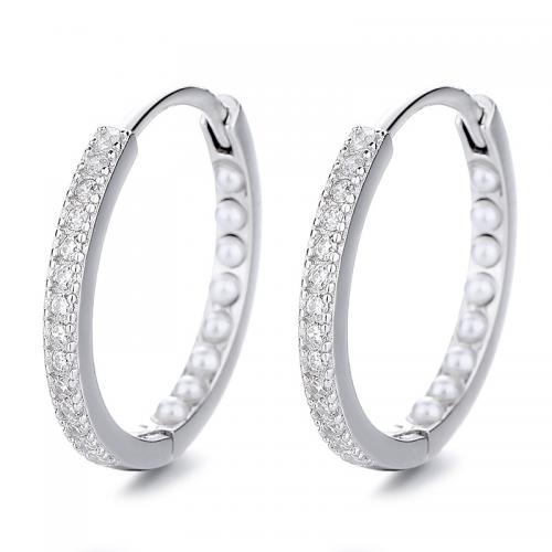 Silver Earring Zircon pavent Sterling, argent sterling 925, avec perle de plastique, Placage, pavé de micro zircon & pour femme, plus de couleurs à choisir Vendu par paire