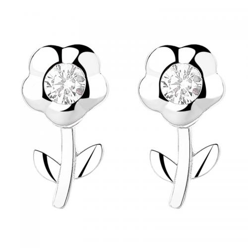 Silver Earring Zircon pavent Sterling, argent sterling 925, fleur, Placage, pavé de micro zircon & pour femme, plus de couleurs à choisir Vendu par paire