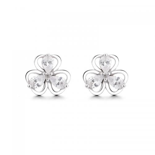 Silver Earring Zircon pavent Sterling, argent sterling 925, Placage, pavé de micro zircon & pour femme, couleur platine, 7.8mm, Vendu par paire