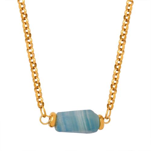 Collier de bijoux de titane, Acier titane, avec Pierre naturelle, avec 5cm chaînes de rallonge, Placage, styles différents pour le choix & pour femme, doré Environ 44 cm, Vendu par PC