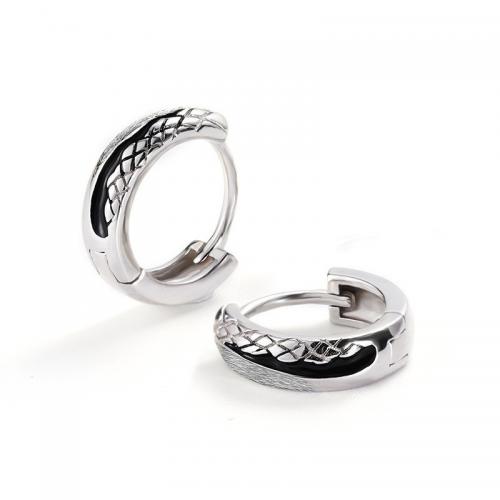 Zinc Alloy Huggie Hoop Earring, silver color plated, vintage & for man & enamel, 10mm 