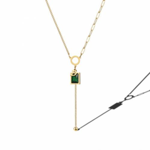 Collier de bijoux de titane, Acier titane, avec cristal, avec 5cm chaînes de rallonge, rectangle, Placage ionique sous vide, bijoux de mode & pour femme, vert, protéger l'environnement, sans nickel, plomb et cadmium Environ 40 cm, Vendu par PC