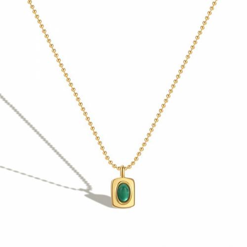 Collier de bijoux de titane, Acier titane, avec Acrylique, avec 5cm chaînes de rallonge, rectangle, Placage ionique sous vide, bijoux de mode & pour femme, vert, protéger l'environnement, sans nickel, plomb et cadmium Environ 40 cm, Vendu par PC