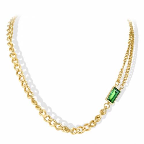 Collier de bijoux de titane, Acier titane, avec zircon cubique, avec 5cm chaînes de rallonge, Placage ionique sous vide, Double couche & bijoux de mode & pour femme, vert, protéger l'environnement, sans nickel, plomb et cadmium, 3mm Environ 46 cm, Vendu par PC