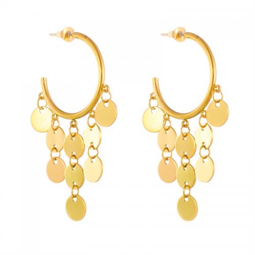 Boucles d'oreilles en acier titane, bijoux de mode & pour femme, doré, 50mm, Vendu par paire