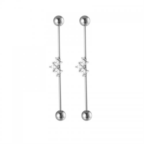 Boucles d'oreilles en acier titane, Placage, bijoux de mode & avec strass, argent Vendu par PC