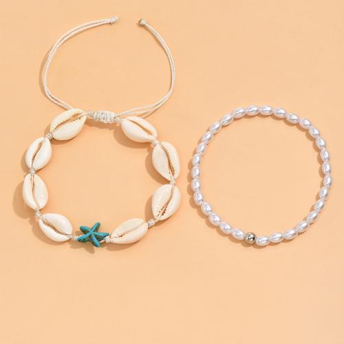 Tobillera de joyería de moda, Perlas plásticas, con Hilo de algodón & Nácar, hecho a mano, diferentes estilos para la opción & para mujer, Vendido por Set