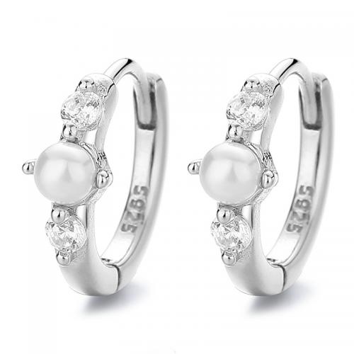 Silver Earring Zircon pavent Sterling, argent sterling 925, avec perle de plastique, Placage, pavé de micro zircon & pour femme, plus de couleurs à choisir Vendu par paire