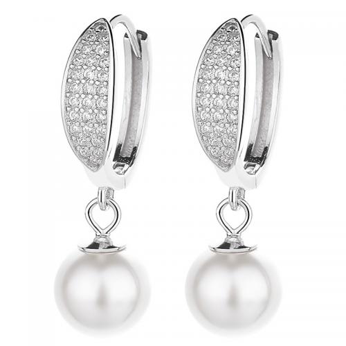 Silver Earring Zircon pavent Sterling, argent sterling 925, avec perle de plastique, Placage, pavé de micro zircon & pour femme, plus de couleurs à choisir Vendu par paire