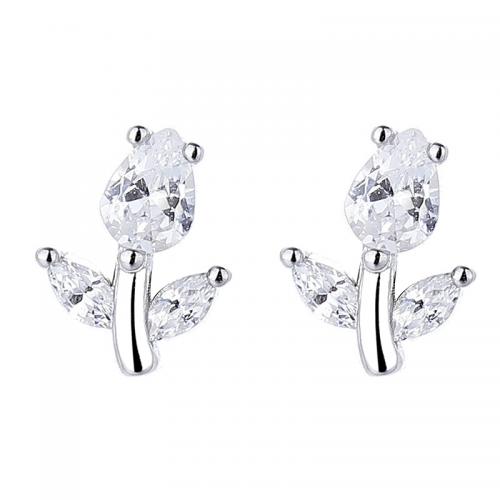 Silver Earring Zircon pavent Sterling, argent sterling 925, fleur, Placage, pavé de micro zircon & pour femme, plus de couleurs à choisir Vendu par paire