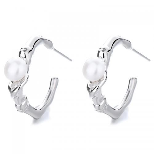 Sterling Silver Stud Earring, 925 Sterling Silver, with Plastic Pearl, plated, for woman 