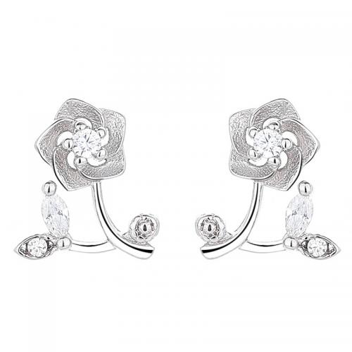 Silver Earring Zircon pavent Sterling, argent sterling 925, fleur, Placage, pavé de micro zircon & pour femme, plus de couleurs à choisir Vendu par paire