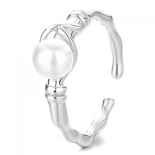 Sterling Silver Finger Ring, 925 Sterling Silver, with Plastic Pearl, plated, for woman 