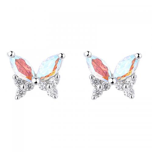 Silver Earring Zircon pavent Sterling, argent sterling 925, papillon, Placage, pavé de micro zircon & pour femme, plus de couleurs à choisir Vendu par paire