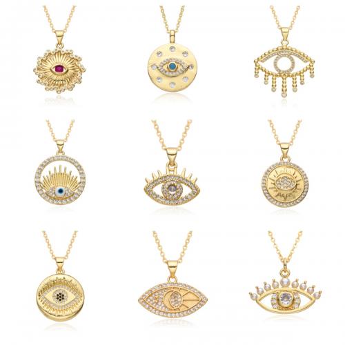 Evil Eye Jewelry Necklace, Brass, plated & micro pave cubic zirconia & for woman & enamel Approx 41-50 cm 