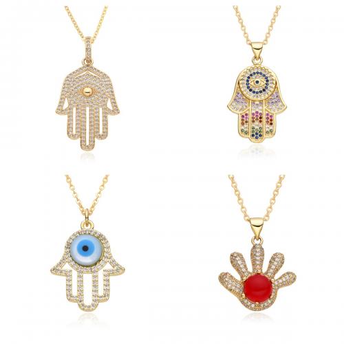 Evil Eye Jewelry Necklace, Brass, plated & micro pave cubic zirconia & for woman & enamel Approx 41-50 cm 