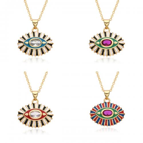 Evil Eye Jewelry Necklace, Brass, plated & micro pave cubic zirconia & for woman & enamel Approx 41-50 cm 