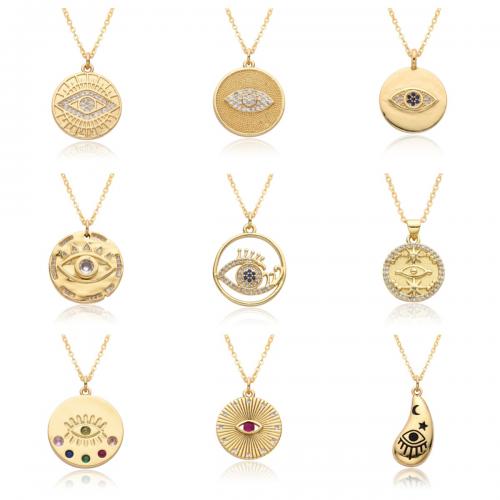 Evil Eye Jewelry Necklace, Brass, plated & micro pave cubic zirconia & for woman & enamel Approx 41-50 cm 