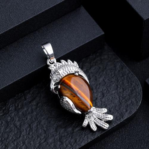 Gemstone Zinc Alloy Pendants, Natural Stone, with Zinc Alloy, Bird, silver color plated, DIY [