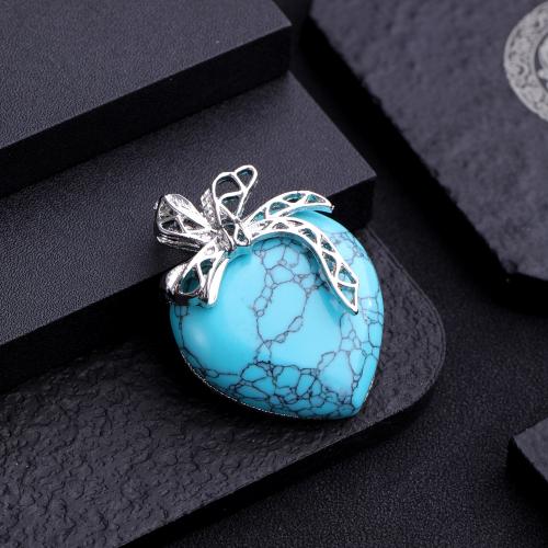 Gemstone Zinc Alloy Pendants, Natural Stone, with Zinc Alloy, Heart, silver color plated, DIY [