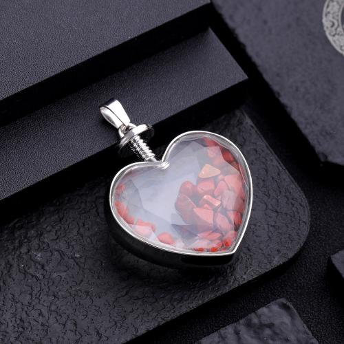 Gemstone Zinc Alloy Pendants, Natural Stone, with Glass & Zinc Alloy, Heart, silver color plated, DIY [