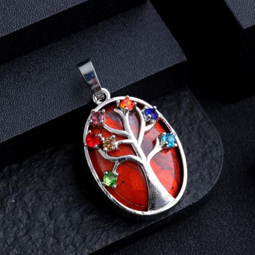 Gemstone Zinc Alloy Pendants, Natural Stone, with Zinc Alloy, Tree, silver color plated, DIY & with rhinestone [