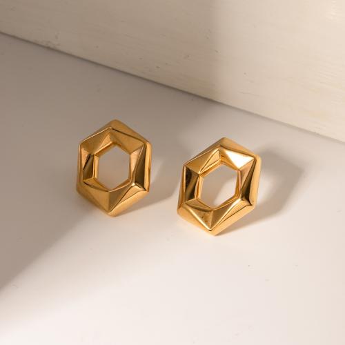 Edelstahl Stud Ohrring, 304 Edelstahl, plattiert, Modeschmuck, goldfarben, 19.1x19mm, verkauft von Paar