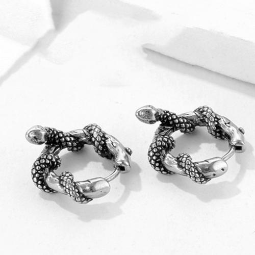 Boucles d'oreilles en acier titane, serpent, Placage, bijoux de mode, argent Vendu par PC