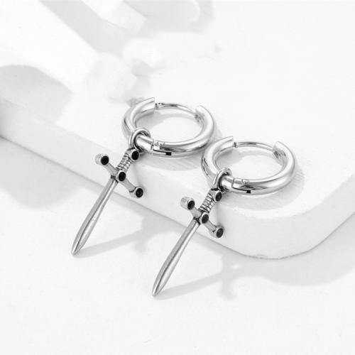 Boucles d'oreilles en acier titane, croix, Placage, bijoux de mode, argent Vendu par PC