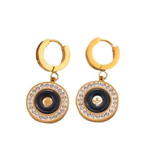 Acier titane Boucles d'oreilles pendantes Hoop Huggie, Placage de couleur d'or, styles différents pour le choix & pour femme & émail & avec strass, earring length 30-45mm, Vendu par paire