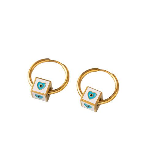 Acier titane Boucles d'oreilles pendantes Hoop Huggie, cube, Placage de couleur d'or, avec le motif de coeur & pour femme & émail, plus de couleurs à choisir, 20mm, Vendu par paire