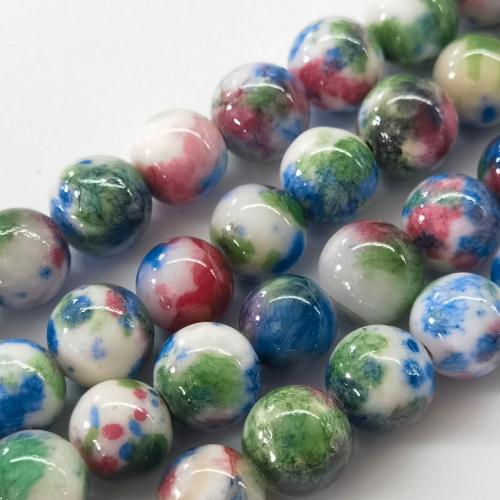 Single Gemstone Beads, Chalcedony, Round, stoving varnish, DIY mixed colors Approx 40 cm 